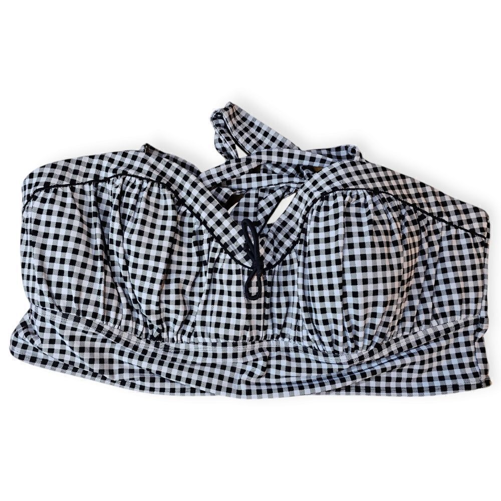 🌊 Torrid Gingham Bikini Top – Black White Plaid | Tie Back | Size 5X ✨